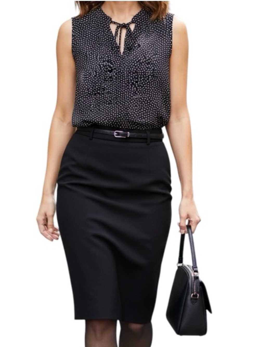 Loft Sleeveless Neck Tie Tiny Polkadots Top Size XS
